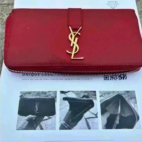 Red YSL long zippy wallet. Calfskin Leather. In GUC. Minor wear. Comes with COA - Picture 4 of 14